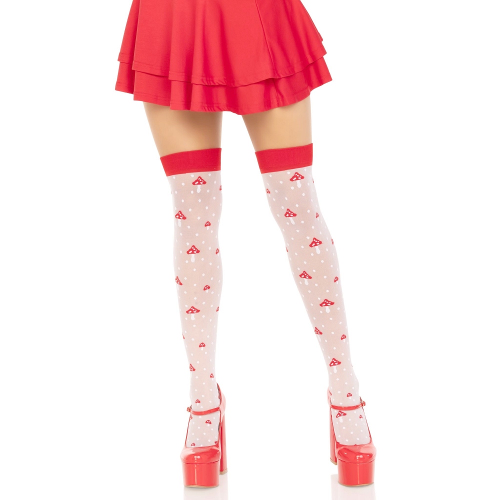 Leg Avenue - Spandex Mushroom Thigh high stockings - White/Red